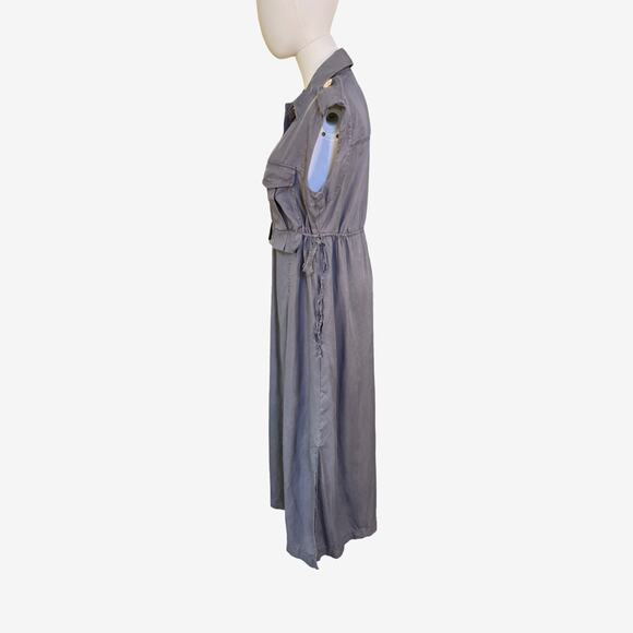 Mint Velvet Utility Midi Shirt Dress Grey Lyocell Sleeveless Button Front 8 - Picture 3 of 10